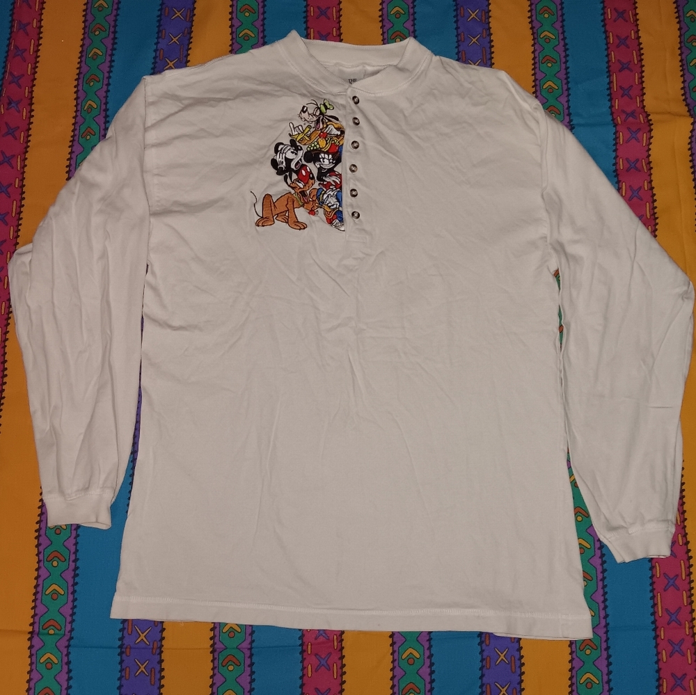 90s Disney Long Sleeve Button Shirt Vintage Mickey Minnie Mouse Goofy
